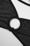 Black Sexy Party Solid Patchwork See-through Mesh Halter senza maniche due pezzi