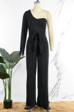 White Casual Solid Bandage Patchwork Feathers Asymmetrical Collar Regular Jumpsuits