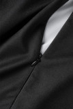 Negro Casual Elegante Estampado Patchwork Escote en V Una línea Vestidos