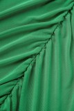 Verde Sexy Sólido Patchwork Volante transparente O Cuello Sin mangas Dos piezas