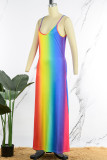 Fuchsia casual geleidelijke verandering zak U-hals sling jurk jurken