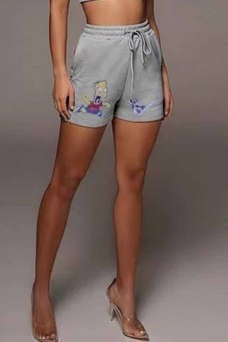 

Grey Casual Character Print Patchwork Mid Waist Straight Bottoms
