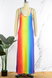 Gelbblaues, lässiges, allmählich wechselndes Sling-Kleid mit Tasche und U-Ausschnitt