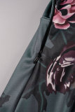 Vestido irregular con escote en V y pliegues en patchwork con estampado elegante y sexy en marrón negro Vestidos