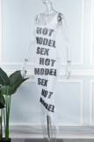 Vestidos de falda lápiz con cuello en U asimétrico transparente con estampado de letras sexy blanco