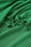 Grön Sexig Solid Patchwork Genomskinlig volang O-hals ärmlös två delar