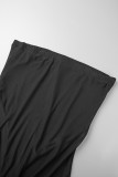 ブラック セクシー シンプル ソリッド パッチワーク シースルー メッシュ ストラップレス プラス サイズ ジャンプスーツ