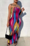 Vestidos longos multicoloridos com estampa sexy sem costas e sem alças