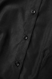 Blusas pretas casuais sólidas patchwork com fivela e babados gola redonda