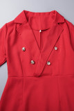 Robes de jupe enveloppées de col en V à boucle solide élégantes rouges de travail sexy