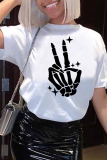 Weiße, lässige Street-Print-T-Shirts mit O-Ausschnitt und Totenkopf-Motiv