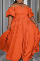 Tangerine Red Casual Work Elegant Solid Pocket Fold Neckholder A-Linie Plus Size Kleider