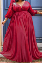Бордовые сексуальные повседневные элегантные формальные однотонные платья принцессы больших размеров с разрезом и складками