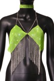 Or Sexy Patchwork Tassel Chains Backless Halter Tops