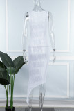Vestidos de falda lápiz con cuello en U asimétrico transparente con estampado de letras sexy blanco