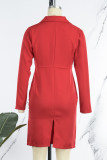 Robes de jupe enveloppées de col en V à boucle solide élégantes rouges de travail sexy