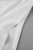 Bianco Casual Work Not Positioning Fibbia stampata Colletto rovesciato asimmetrico Top a vita alta