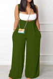 Black Sexy Casual Solid Backless Spaghetti Strap Sleeveless Two Pieces Tube Crop Tops And Wide Leg Overall Sets