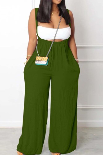 Green Sexy Casual Solid Backless Spaghetti Strap Sleeveless Two Pieces Tube Crop Tops And Wide Leg Overall Sets