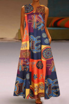 Oranje Casual College Print Patchwork V-hals A-lijn jurken