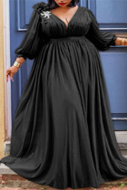 Zwarte Sexy Casual Elegante Formele Solid Slit Fold Princess Plus Size Jurken