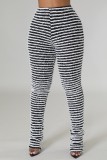 Pantalones casuales de patchwork a rayas flacos de cintura alta patchwork convencional negro