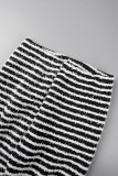 Noir Sexy Casual Street Striped Pocket Frenulum V Neck Short Sleeve Two Pieces
