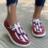 Zapatos cómodos redondos con estampado de patchwork casual rojo