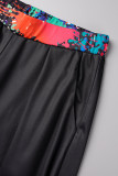 Rosafarbene, lässige Street-Print-Patchwork-Hose mit hoher Taille und weitem Beinpositionierungsdruck
