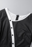 Black Casual Elegant Print Patchwork V Neck A Line Dresses