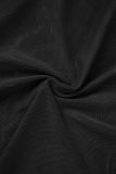 Zwarte sexy eenvoud, solide patchwork, doorzichtige mesh, strapless jumpsuits in grote maten
