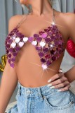 Rose Red Sexy Patchwork Patchwork Chains Backless Tops