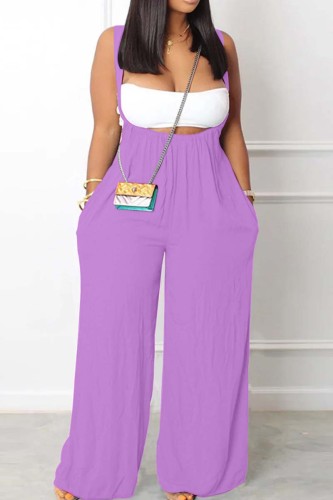 Purple Sexy Casual Solid Backless Spaghetti Strap Sleeveless Two Pieces