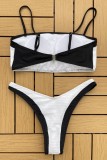 White Sexy Solid Patchwork Backless Contrast Swimwears (With Paddings)