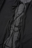 Robes de robe longue lisière stringy de frein de patchwork solide noir sexy