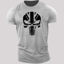 Graues schwarzes Totenkopf-UK – Fitnessstudio-T-Shirt