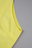 Vestidos longos casuais amarelos lisos patchwork com decote em bico