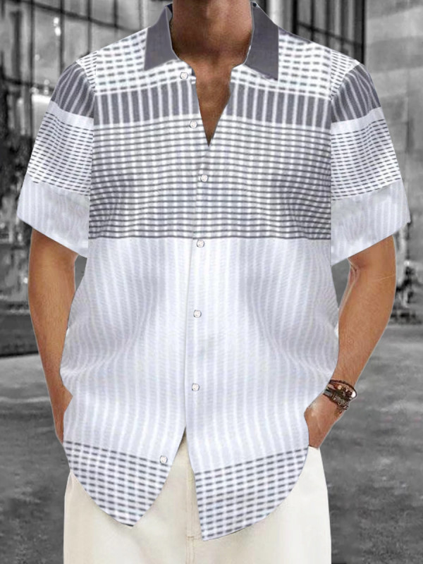 Silver White Casual Geometric Patchwork Turndown Collar Tops