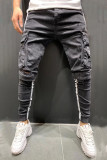 Pantaloni sportivi patchwork a matita a vita alta con tasche strappate e abbigliamento sportivo casual grigio