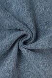 Faldas de mezclilla flacas de cintura alta asimétrica de patchwork rasgado sólido casual azul