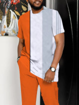 Terno masculino branco laranja com estampa artística manga curta 226