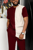 Burgundy Men's Casual Colorblock Walking Suit-022