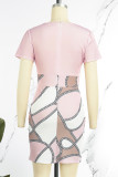 Pink Casual Print Patchwork O Neck Short Sleeve Dress