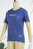 Blaue, lässige, bedruckte Basic-T-Shirts mit O-Ausschnitt