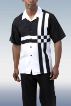 Svart Cross Stripe Walking Suit 2-delad kortärmad set