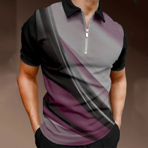 Chemise de golf rose pour hommes impression 3D Streamer Turndown décontracté quotidien fermeture éclair à manches courtes hauts décontracté mode confortable sport