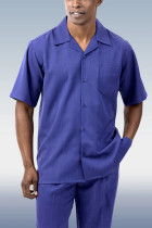 Costume de marche en tissu tricoté bleu profond Costume à manches courtes 3 couleurs disponibles (3种颜色)