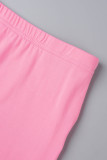 Розовое сексуальное повседневное письмо, горячее бурение, асимметричное платье с круглым вырезом и коротким рукавом, две части