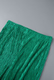 Verde Casual Solido Basic Colletto con risvolto Manica corta Due pezzi
