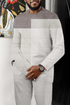 Grey Men's Casual Color Blocking Long Sleeve Walking Suit-180